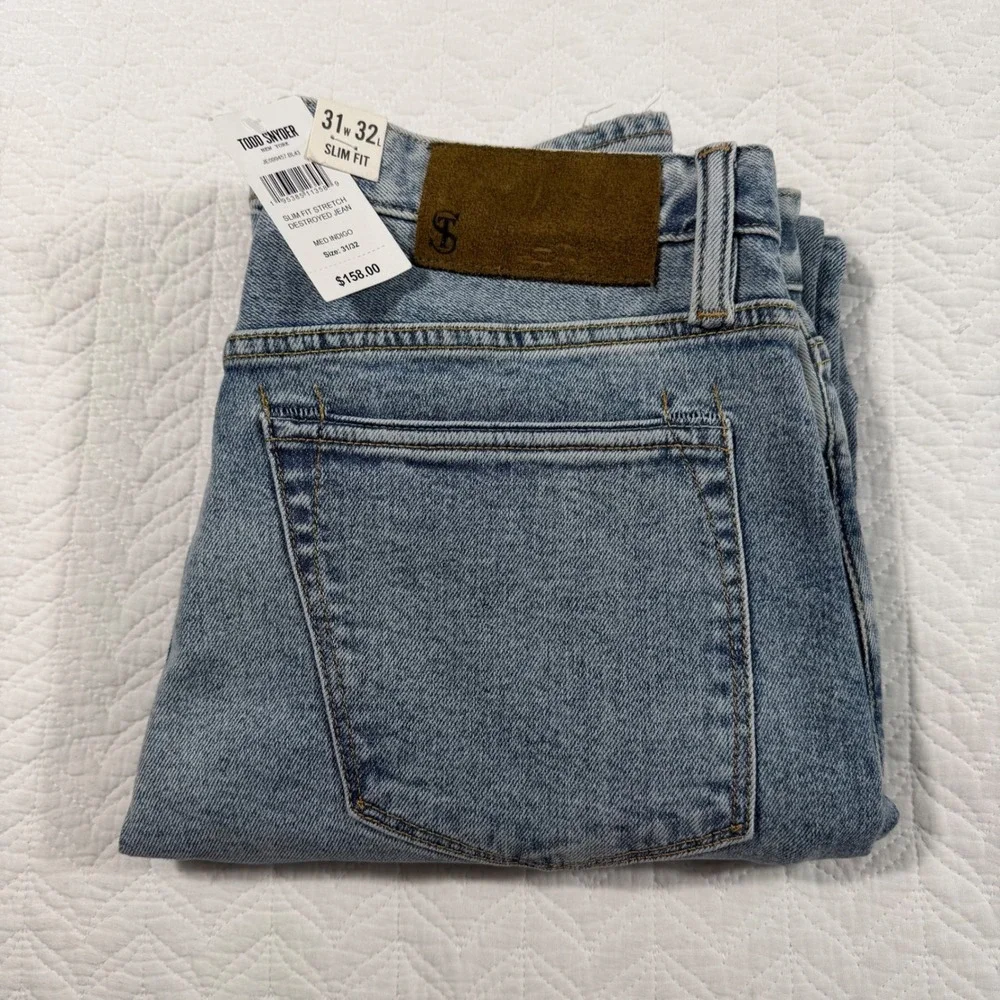 Todd‎ Snyder Slim Fit Stretch Destroyed Jeans Med Indigo 31x32 JE099457-BL43 NWT